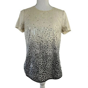Merona Black and White Sequin Dressy Ombre Splatter Pattern Blouse XS